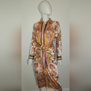 Antonio Melani Roxanne Paisley Midi Shirt Dress Tie Waist Ruching Sz 2